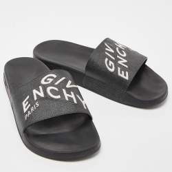 Givenchy Black Coated Canvas Embroidered Logo Slides Size 43