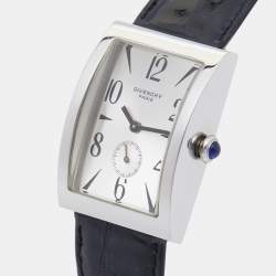 Pre Owned Givenchy Parabolic REG 92434662 Silver Dial Stainless Steel Embossed Leather Men's Wristwatch 28.40 mm