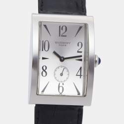 Pre Owned Givenchy Parabolic REG 92434662 Silver Dial Stainless Steel Embossed Leather Men's Wristwatch 28.40 mm