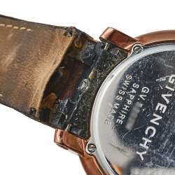 Pre Owned Givenchy White Bronze Tone Stainless Steel Leather GV5202.M Men's Wristwatch 45 mm