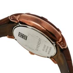 Pre Owned Givenchy White Bronze Tone Stainless Steel Leather GV5202.M Men's Wristwatch 45 mm