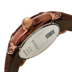 Pre Owned Givenchy White Bronze Tone Stainless Steel Leather GV5202.M Men's Wristwatch 45 mm
