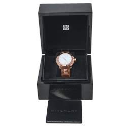 Pre Owned Givenchy White Bronze Tone Stainless Steel Leather GV5202.M Men's Wristwatch 45 mm