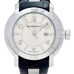Pre Owned Givenchy White Stainless Steel Leather GV.5254J Men's Wristwatch 48 mm