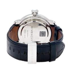 Pre Owned Givenchy White Stainless Steel Leather GV.5254J Men's Wristwatch 48 mm
