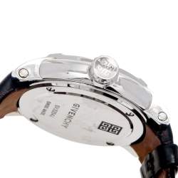 Pre Owned Givenchy White Stainless Steel Leather GV.5254J Men's Wristwatch 48 mm