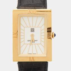 Givenchy White Gold Plated Stainless Steel Leather Apsaras REG.1.558.962 Unisex Wristwatch 23 mm
