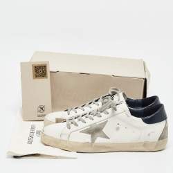 Pre Owned Golden Goose White/Grey Leather and Suede Super Star Low Top Sneakers Size 45