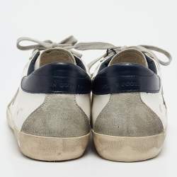 Pre Owned Golden Goose White/Grey Leather and Suede Super Star Low Top Sneakers Size 45