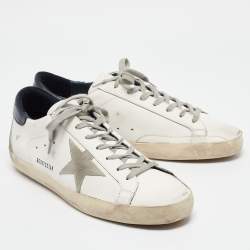 Pre Owned Golden Goose White/Grey Leather and Suede Super Star Low Top Sneakers Size 45
