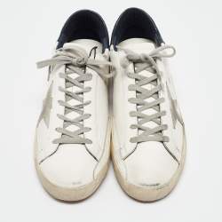 Pre Owned Golden Goose White/Grey Leather and Suede Super Star Low Top Sneakers Size 45