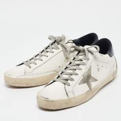 Pre Owned Golden Goose White/Grey Leather and Suede Super Star Low Top Sneakers Size 45
