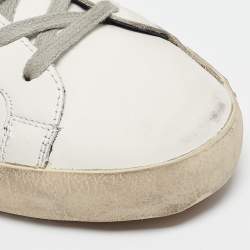 Pre Owned Golden Goose White/Grey Leather and Suede Super Star Low Top Sneakers Size 45
