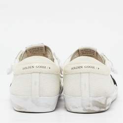 Pre Owned Golden Goose White/Grey Leather and Suede Super Star Low Top Sneakers Size 45