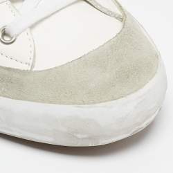 Pre Owned Golden Goose White/Grey Leather and Suede Super Star Low Top Sneakers Size 45