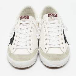 Pre Owned Golden Goose White/Grey Leather and Suede Super Star Low Top Sneakers Size 45