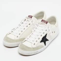 Pre Owned Golden Goose White/Grey Leather and Suede Super Star Low Top Sneakers Size 45