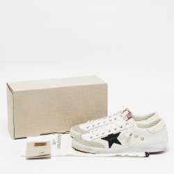 Pre Owned Golden Goose White/Grey Leather and Suede Super Star Low Top Sneakers Size 45