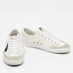 Pre Owned Golden Goose White/Grey Leather and Suede Super Star Low Top Sneakers Size 45