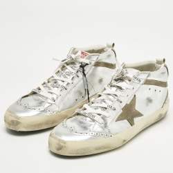Pre Owned Golden Goose Silver Leather Mid Star Sneakers Size 41