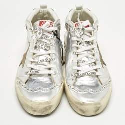 Pre Owned Golden Goose Silver Leather Mid Star Sneakers Size 41