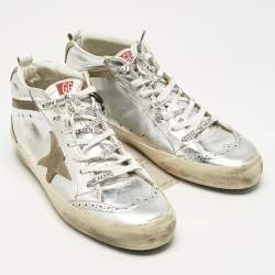 Pre Owned Golden Goose Silver Leather Mid Star Sneakers Size 41