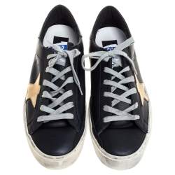 Pre Owned Golden Goose Black/Gold Leather Hi Star Low Top Sneakers Size 41