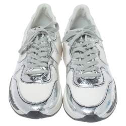 Pre Owned Golden Goose White/Silver Leather Lace Up Sneakers Size 41
