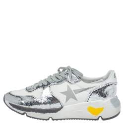 Pre Owned Golden Goose White/Silver Leather Lace Up Sneakers Size 41