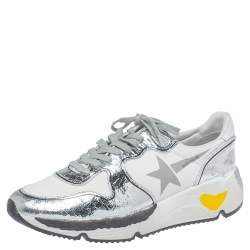 Pre Owned Golden Goose White/Silver Leather Lace Up Sneakers Size 41