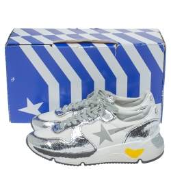 Pre Owned Golden Goose White/Silver Leather Lace Up Sneakers Size 41