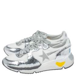 Pre Owned Golden Goose White/Silver Leather Lace Up Sneakers Size 41