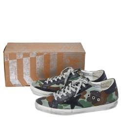 Pre Owned Golden Goose Camouflage Print Canvas and Leather Super Star Sneakers Size 42