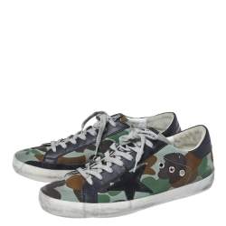 Pre Owned Golden Goose Camouflage Print Canvas and Leather Super Star Sneakers Size 42