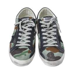 Pre Owned Golden Goose Camouflage Print Canvas and Leather Super Star Sneakers Size 42