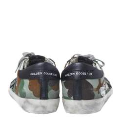Pre Owned Golden Goose Camouflage Print Canvas and Leather Super Star Sneakers Size 42
