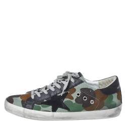 Pre Owned Golden Goose Camouflage Print Canvas and Leather Super Star Sneakers Size 42