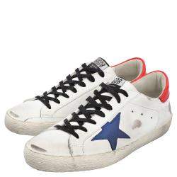 Pre Owned Golden Goose White/Red/Blue Superstar low-top sneakers Size EU 43