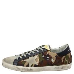 Pre Owned Golden Goose Camouflage Canvas and Suede Superstar Sneakers Size 43