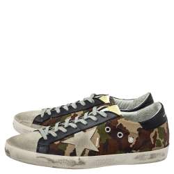 Pre Owned Golden Goose Camouflage Canvas and Suede Superstar Sneakers Size 43