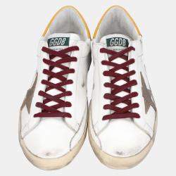 Pre Owned Golden Goose White/Yellow Leather Superstar Sneakers Size EU 42