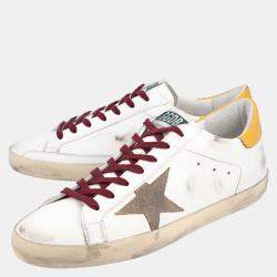 Pre Owned Golden Goose White/Yellow Leather Superstar Sneakers Size EU 42