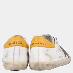 Pre Owned Golden Goose White/Yellow Leather Superstar Sneakers Size EU 43