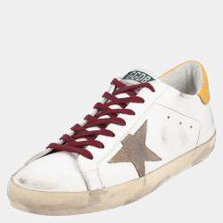 Pre Owned Golden Goose White/Yellow Leather Superstar Sneakers Size EU 43