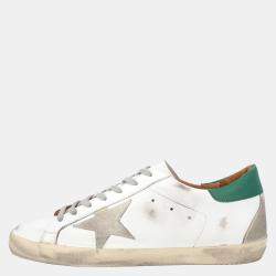 Pre Owned Golden Goose White/Green Leather Superstar Sneaker Size EU 40