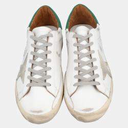 Pre Owned Golden Goose White/Green Leather Superstar Sneaker Size EU 42