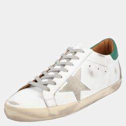 Pre Owned Golden Goose White/Green Leather Superstar Sneakers Size EU 40