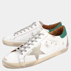 Pre Owned Golden Goose White/Green Leather Superstar Sneakers Size EU 40