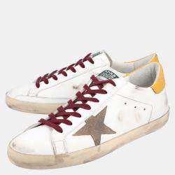 Pre Owned Golden Goose White/Yellow Leather Superstar Sneaker Size EU 44