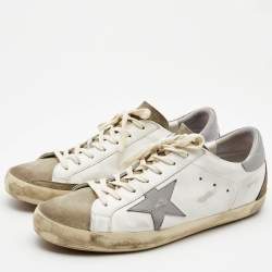 Pre Owned Golden Goose White/Grey Suede Superstar Low Top Sneakers Size 44